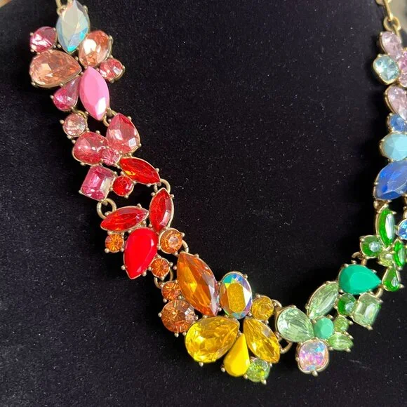 J.Crew Multicolor Crystal Statement Necklace Rainbow Pride Rare Collecto… - Picture 2 of 11